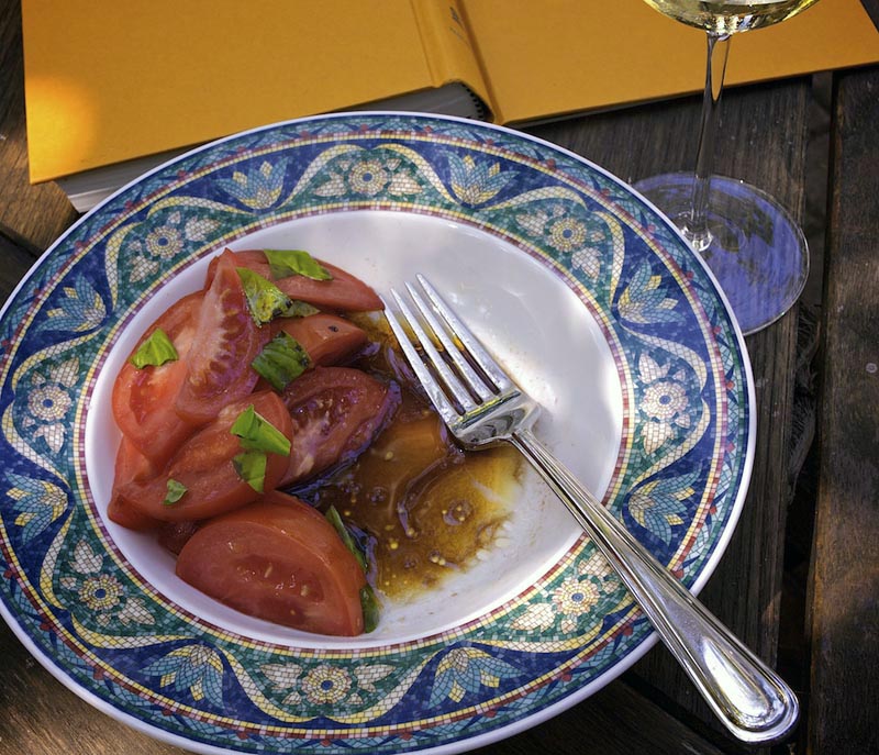 patiostilllife_2008_-5 Lunch - Still Life with Tomato & Basil Salad - Photograph by Jeff Curto